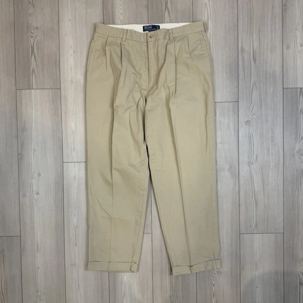 Lot Of 2 Ralph Lauren Polo Pants 38x30 Hammond Pleated Cuffed Trousers‎ Beige